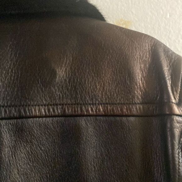 Vintage EUC Burberry London Lambskin Black Leather Biker Jacket Mink Top Collar - Picture 4 of 17